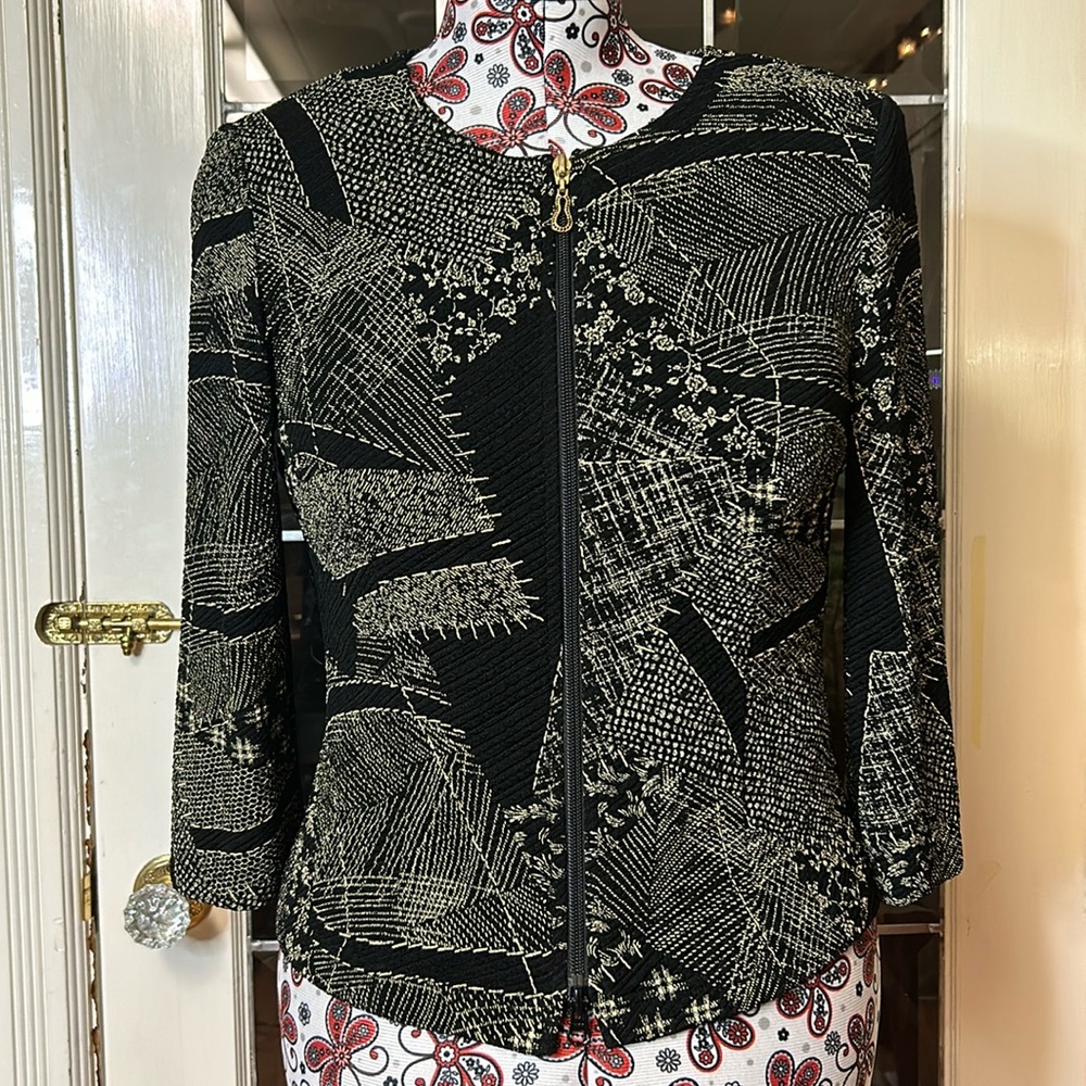 Joseph Ribkoff Abstract Geometric Patchwork Zip Jacket 10